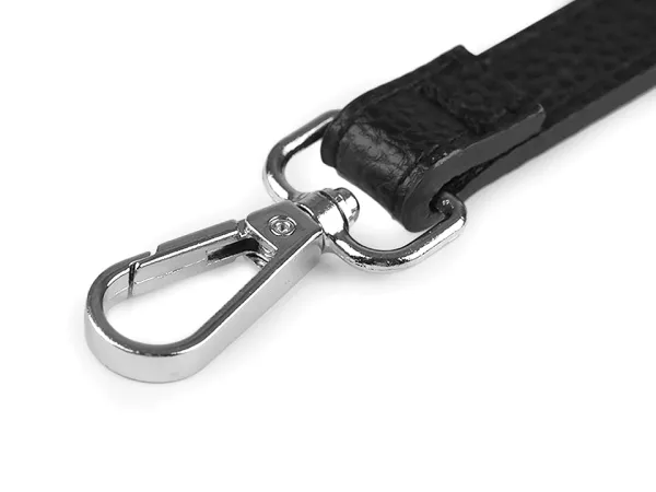 Kunstleder Taschenhenkel schwarz mit Karabinern silber 1,5cm breit