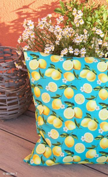 Dekostoff mit Zitronen gelb türkis - Baumwolle Canvas Matteo von Swafing