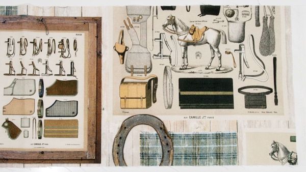 Dekostoff Vintage Pferde Stall Zaumzeug Digitaldruck – Half Panama Premium Taschenstoff Baumwolle