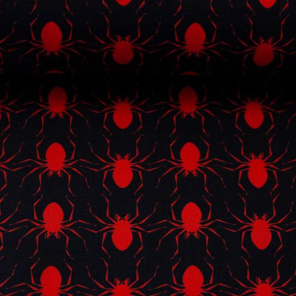 Baumwollstoff BOOO! Spinnen schwarz rot – Spooky Halloween Time mit Swafing