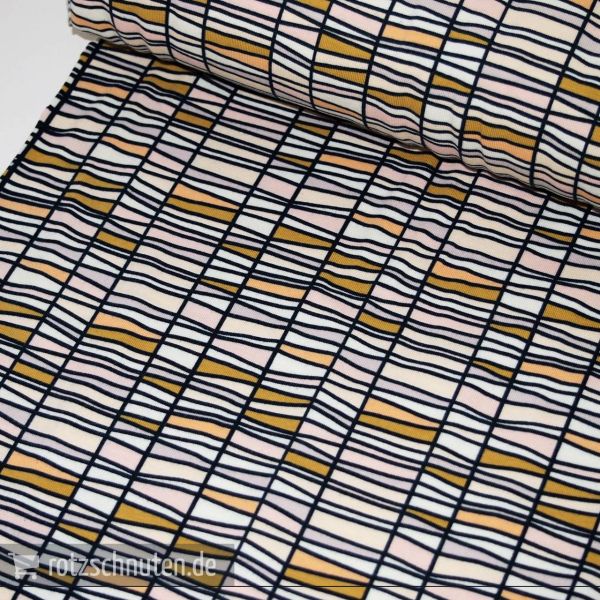 Bio Baumwolljersey BASKET OF WHEAT Karo Netz beige apricot - Sarah Watson Bloome