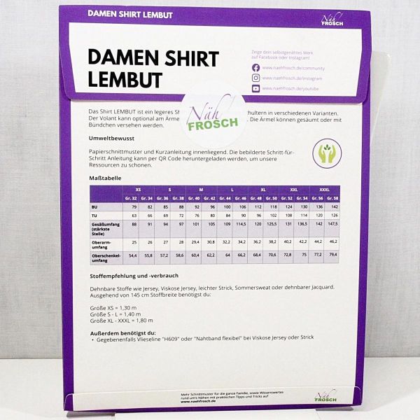 SALE - Schnittmuster Damen Shirt Lembut oversize cropped Gr. XS-XXXL von Nähfrosch