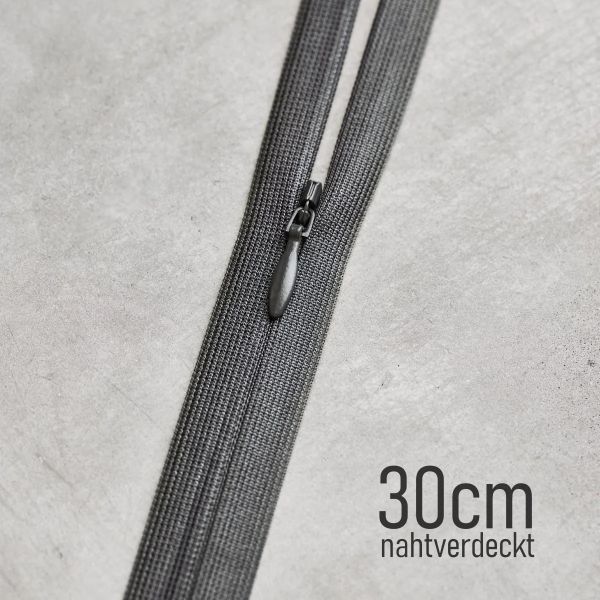 Nahtverdeckter Reißverschluss dunkelgrau 30cm – meetMILK YKK Anchor