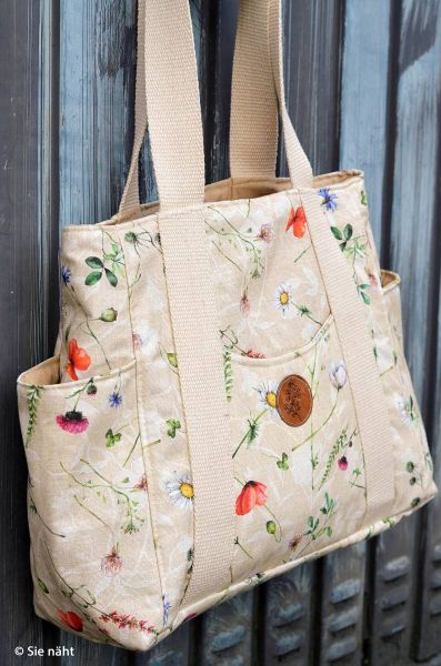 Deko Baumwollstoff mit Feldblumen Gräser beige - Serie Wilma von Swafing