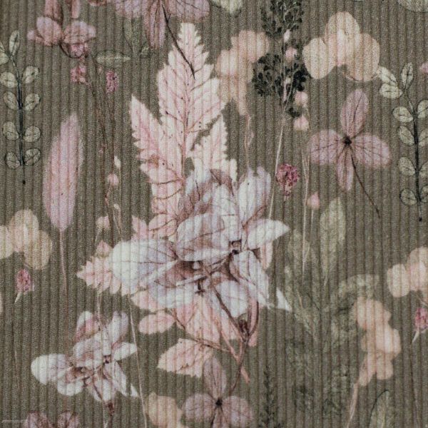 Rippjersey Blüten Gräser khaki taupe – Serie Garden Vibes by Cherry Picking von Swafing