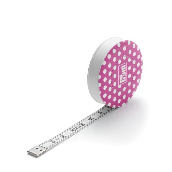 Maßband pink dots von PRYM love - 150cm lang einrollbar mit cm Einteilung