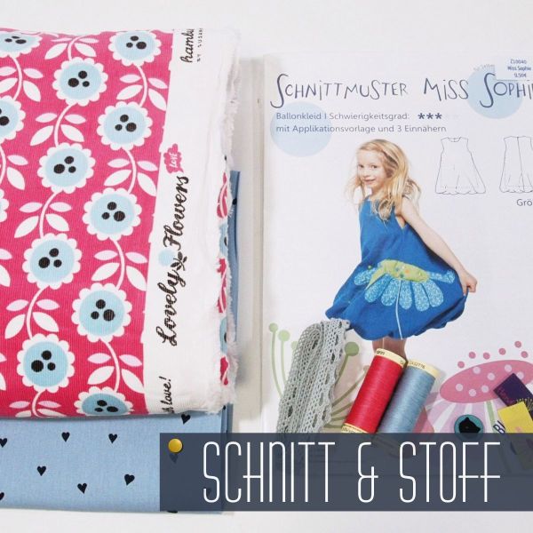 SALE - Stoff & Schnitt - Ballonkleid Miss Sophie Feincord rosa Blüten + Schnittmuster Stoff & Zubehö