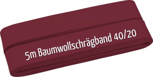 5m Schrägband aus Baumwolle weinrot - Baumwollschrägband 40/20/10