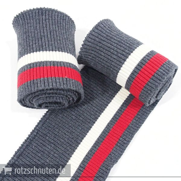 Strick Bündchen College grau rot creme Streifen – Rippbündchen BONNIE 100x8cm Retro
