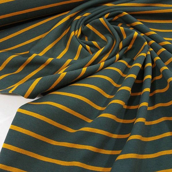 Sommersweat mit Streifen dunkelgrün ocker - French Terry Yarn Dyed