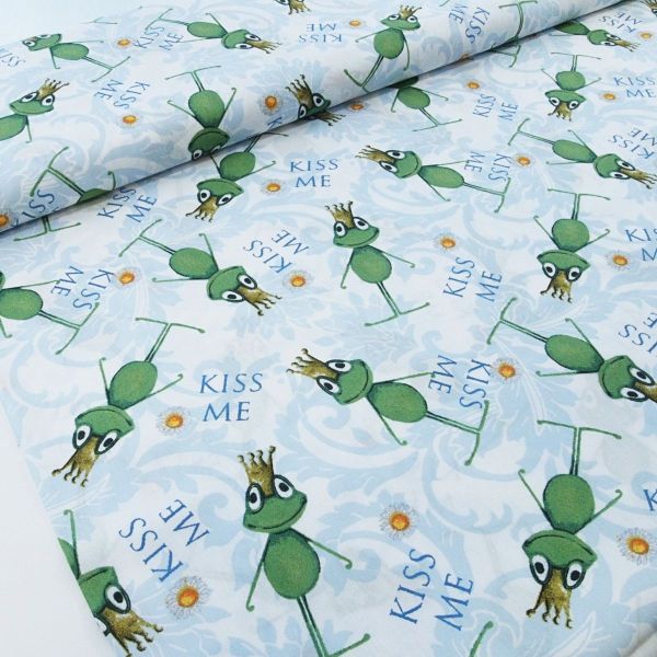 Baumwolle Froschkönig Gänseblümchen Kiss Me blau grün