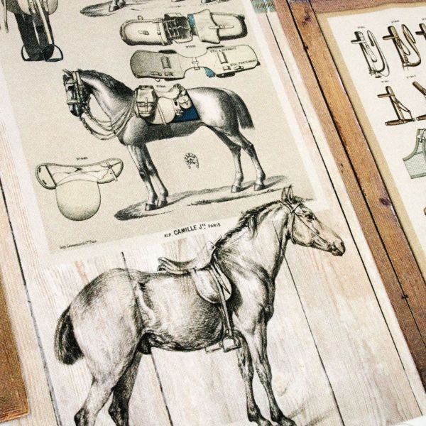 Dekostoff Vintage Pferde Stall Zaumzeug Digitaldruck – Half Panama Premium Taschenstoff Baumwolle