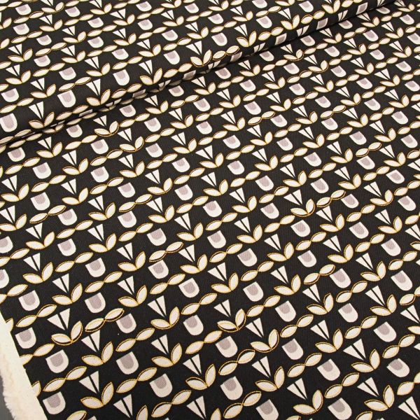 Kokka Leinenstoff Tulpen schwarz gold Monochrome von Ellen Baker