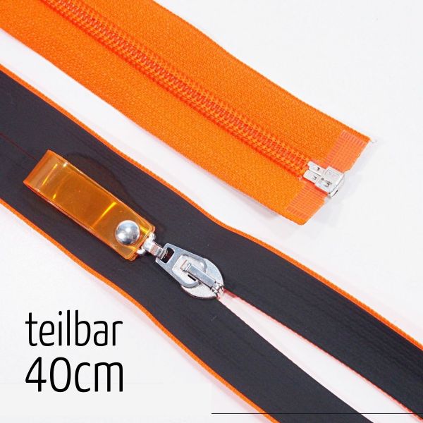 Reißverschluss neon orange matt schwarz teilbar 40cm lang für Jacken