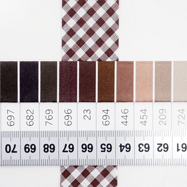 Breites Schrägband dunkelbraun kariert 60/30mm gefalzt – Fb. 43 Vichykaro braun