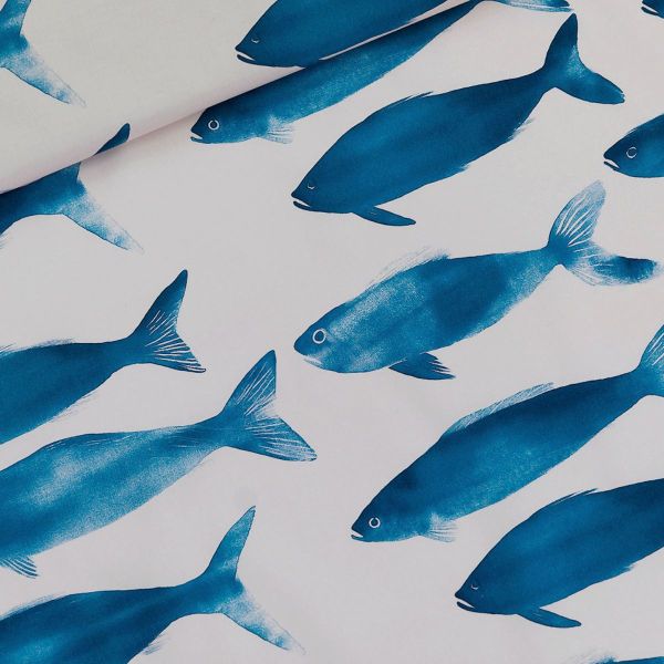 Baumwolle große Fische im Aquarell Stil creme petrol blau - Phishies L von See You At Six