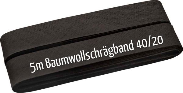 5m Schrägband aus Baumwolle dunkelbraun - Baumwollschrägband 40/20/10