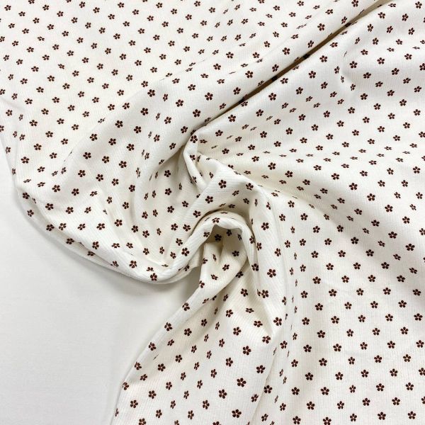 Feincord mit kleinen Blüten in creme braun – Stretch Babycord Corduroy Flower