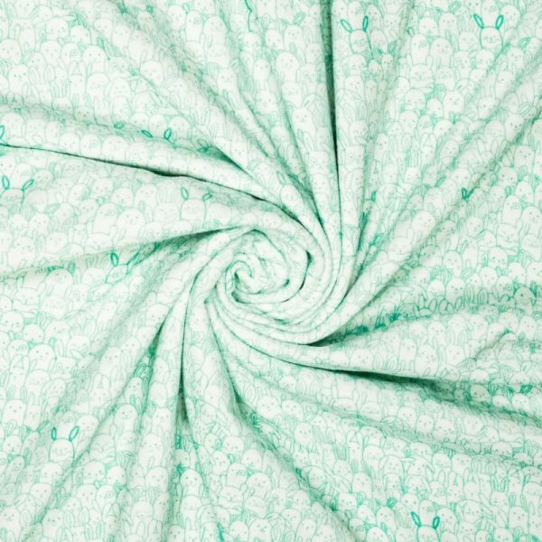 Frottee mit kleinen Häschen mint grün - Handtuchstoff Polly Bunnies