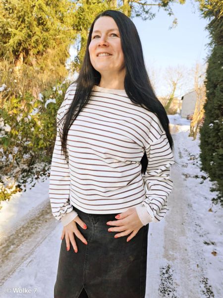 Baumwolljersey ISA creme braun gestreift – Swafing Streifenjersey