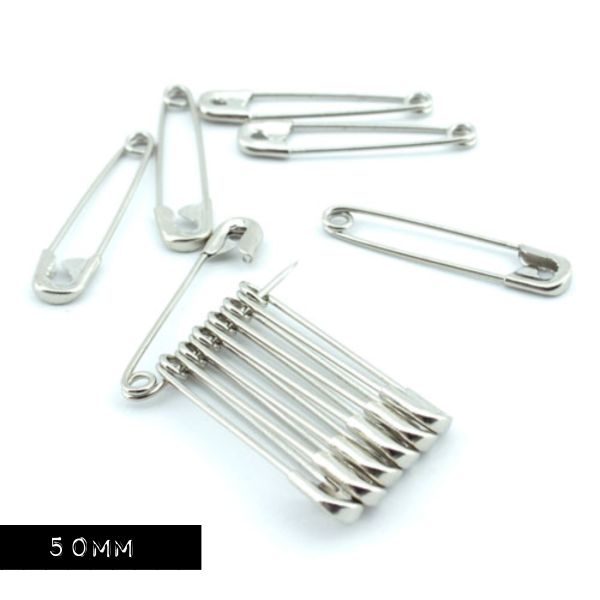 12 Sicherheitsnadeln 50mm silber