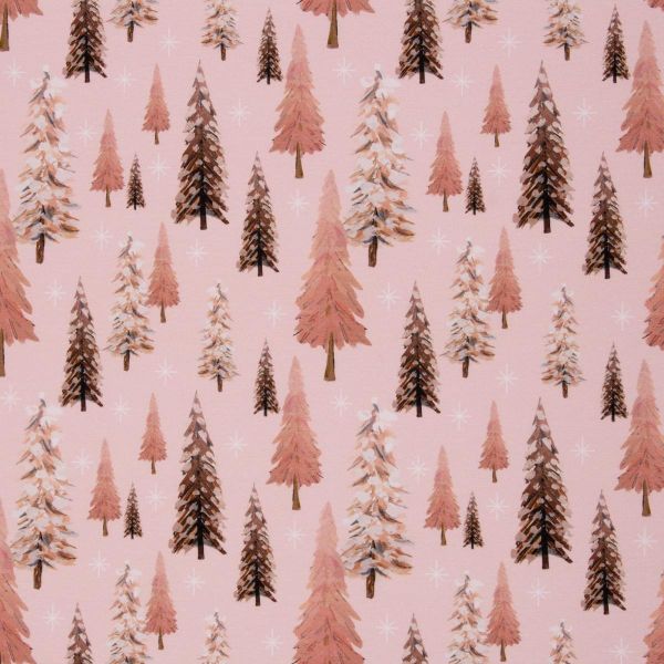 Sweat mit rosa Tannenbäumen Winter Weihnachten Schnee - French Terry Holly by Swafing