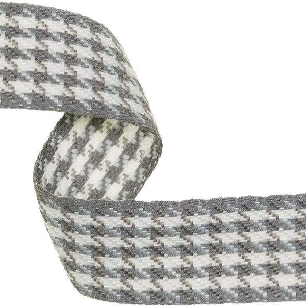 Soft Gurtband 2,5cm breit Hahnentritt grau – Taschengurt Einfassband Karomuster Band