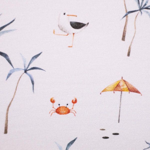 Baumwolljersey freche Möwe am Strand creme – Serie Aurich maritim by Swafing