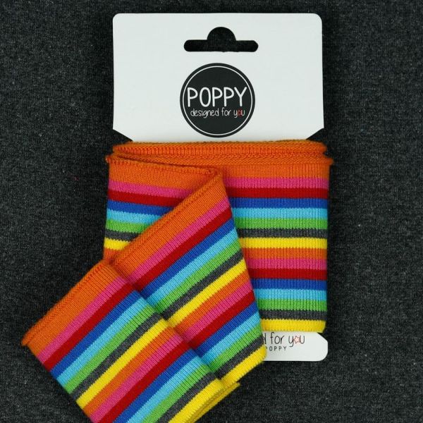 Cuffs Bündchen mit Regenbogen bunten Streifen schmal für Hoodie & Co - 7cm hoch 135cm lang