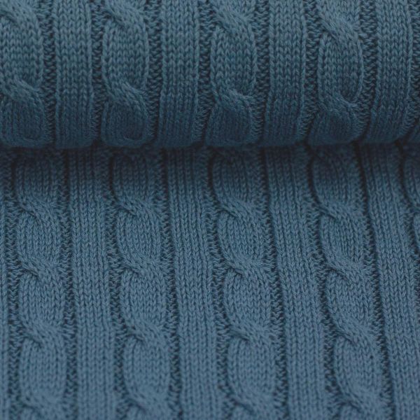 Weicher dicker Strickstoff mit Zopfmuster blau – Baumwollstrick Sophie von Swafing
