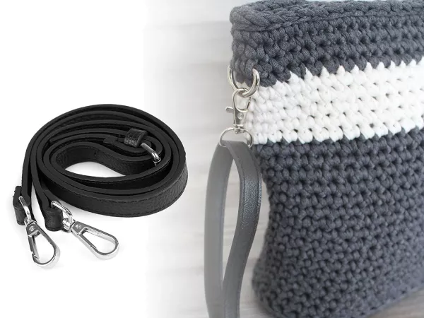 Kunstleder Taschenhenkel schwarz mit Karabinern silber 1,5cm breit