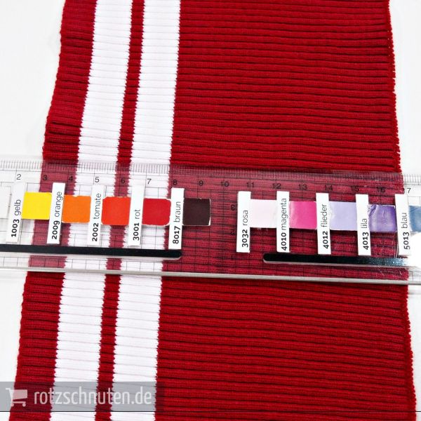 Strick Bündchen College rot weiß Streifen – Rippbündchen CLYDE 100x13cm Retro Maritim