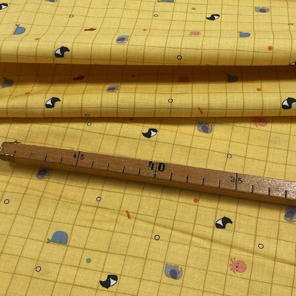 Baumwollstoff Little Things Sunshine Grid Mustard – Riley Blake kleine Tiere Karo senf gelb