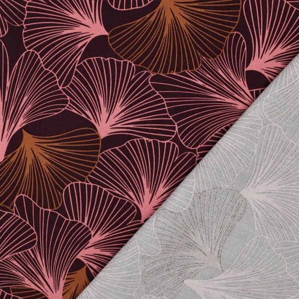 Canvas Webware mit Ginkgo-Blättern - Dekostoff Baumwollcanvas Leaves bordeaux