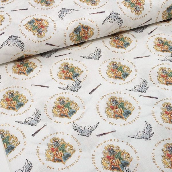 Baumwolle Harry Potter Hogwarts Wappen - Eule Hedwig Zauberschule Zauberstab