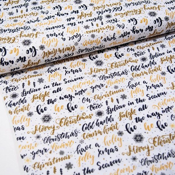 Baumwolle Merry Christmas HoHo creme weiß gold - Winter Weihnachten Jolly Christmas Letters