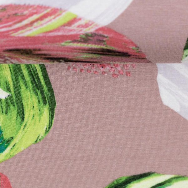 Viskosejersey Blätter altrosa zartgrün - Viscosejersey Selina von Swafing