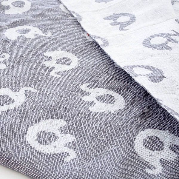 Baumwolle Musselin Jacquard Elefanten grau weiß – Doubleface Elephant grey