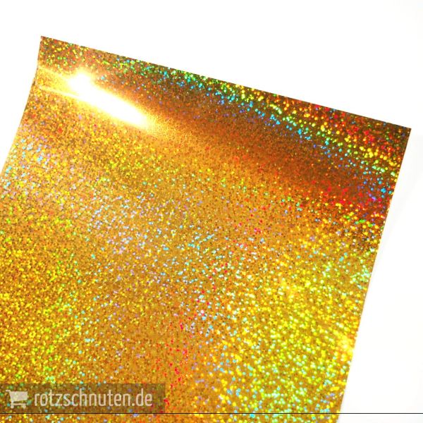 Flexfolie für Textildruck Holo Glitzer gold A4 - Plotterfolie Plottermarie Funkelfolie 105µ