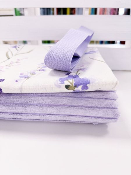 Taschen-Stoffpaket flieder – Breitcord, Blumen Baumwollstoff & Gurtband