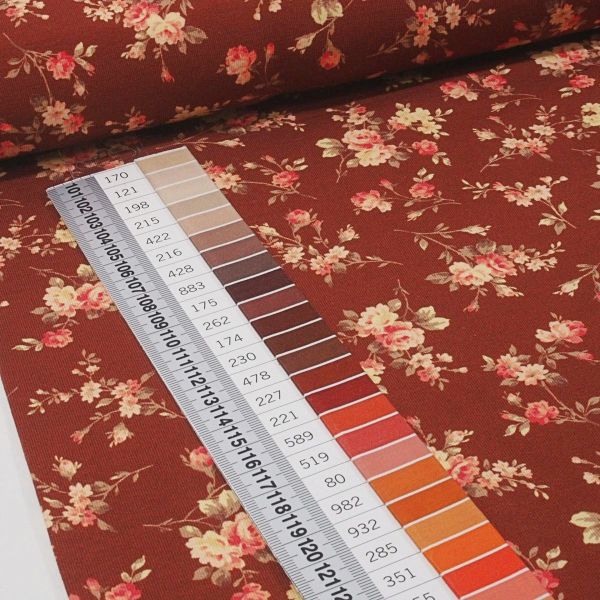 Jersey kleine Blüten Herbst rost coral – Serie Henry von Swafing