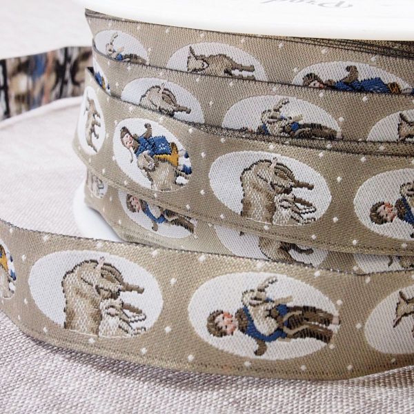 Webband - Schäfchen und Kinder - von Acufactum beige 16mm