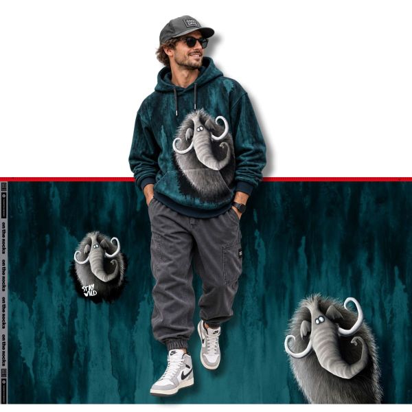 Wintersweat Panel On the Rocks Mammut petrol 85 x 150 cm – Thorsten Berger für Swafing