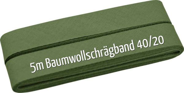 5m Schrägband aus Baumwolle khaki oliv - Baumwollschrägband 40/20/10
