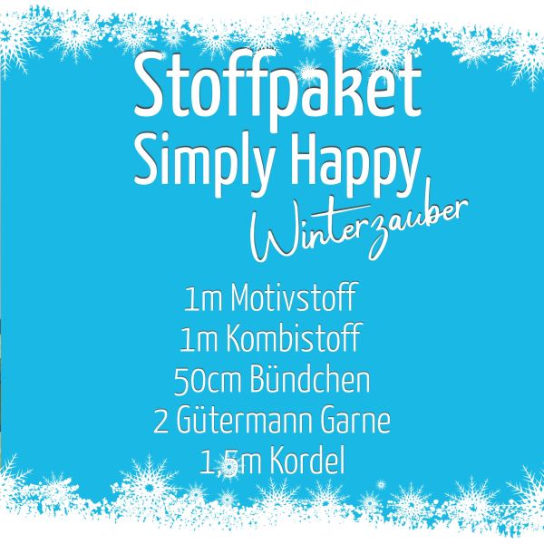 Simply Happy Stoffpaket ❄️ Winterzauber ❄️ Schneemann blau + Kombistoff grau + Kordel & Garn