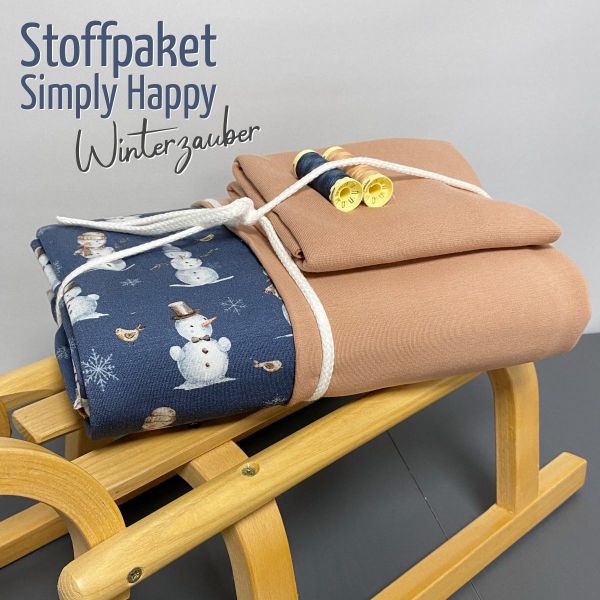 Simply Happy Stoffpaket ❄️ Winterzauber ❄️ Schneemann blau + Kombistoff mocca + Kordel & Garn