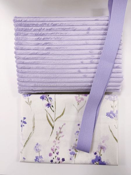 Taschen-Stoffpaket flieder – Breitcord, Blumen Baumwollstoff & Gurtband
