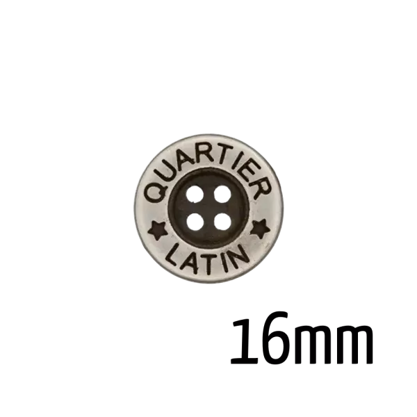 Metallknopf 16 mm altsilber Quartier Latin Gravur