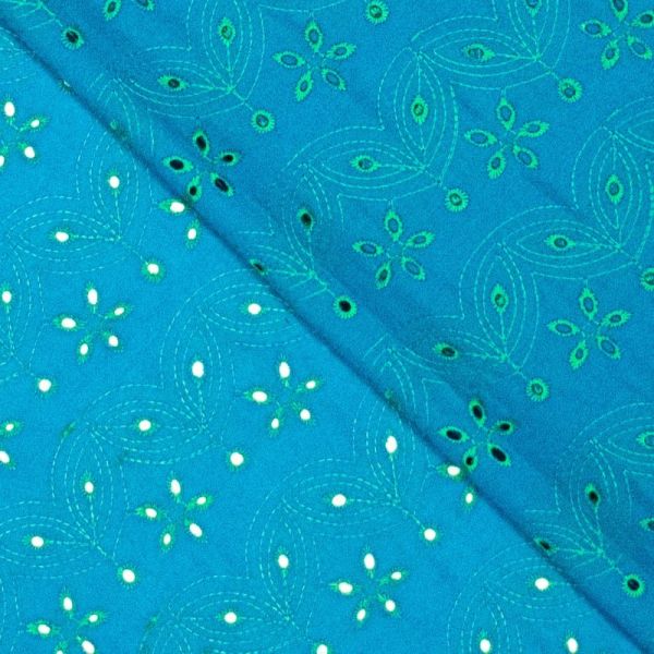 Baumwolle mit floraler Lochstickerei türkis blau grün - luftig, weich & wunderschön
