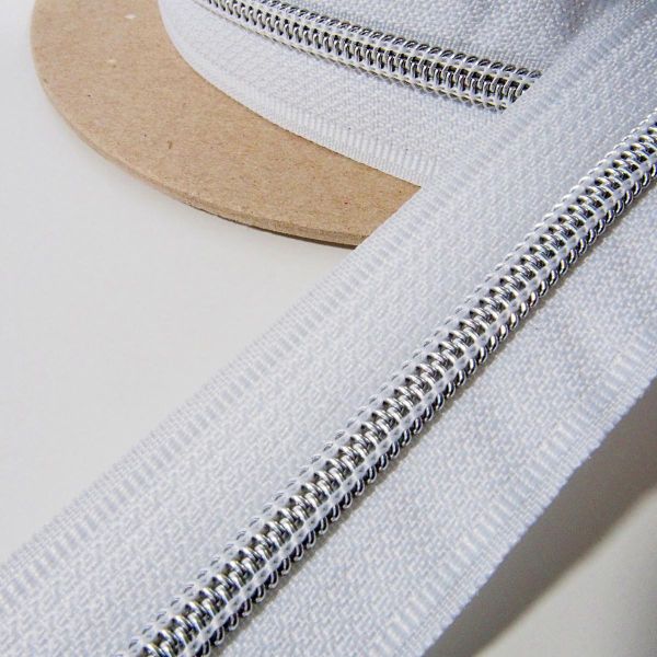 Reißverschluss endlos 5mm weiß mit silberner Spirale – Endlosreißverschluss SR5